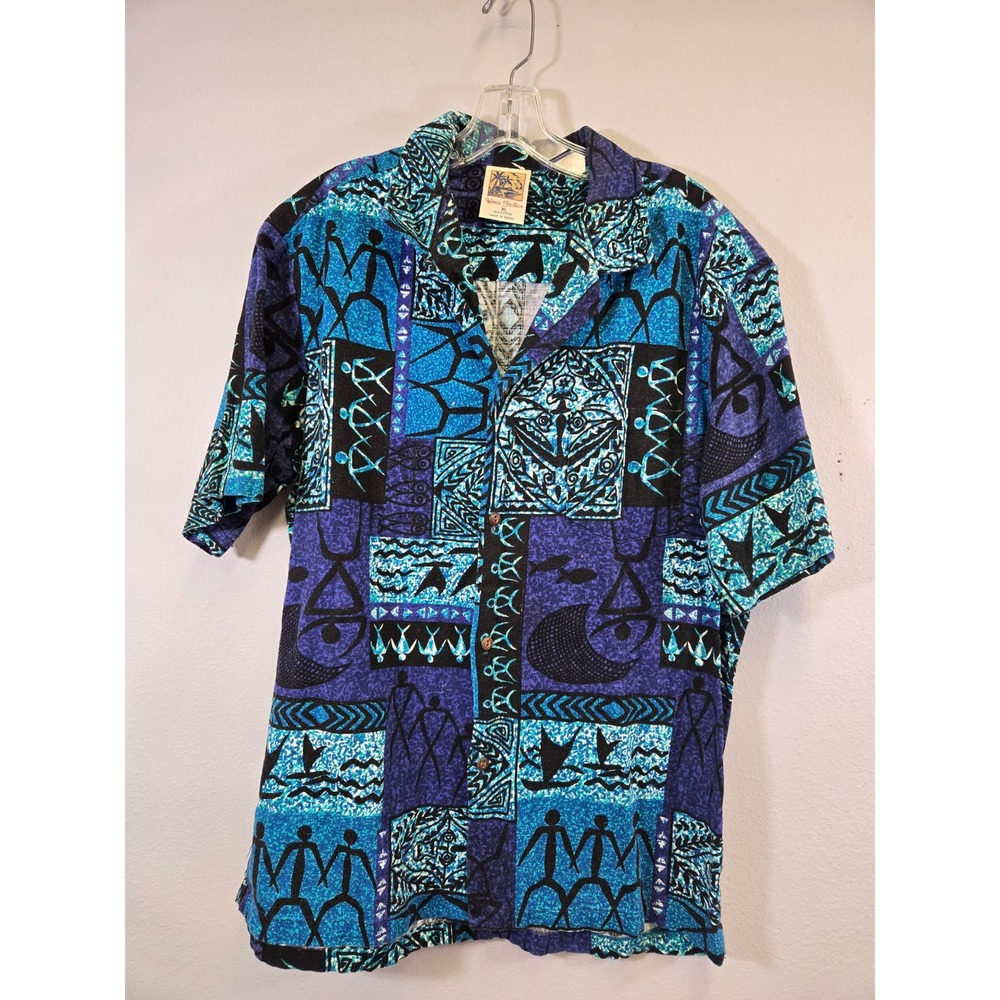 Winnie Fashion Hawaiian Aloha Tribal Geometric Print Cotton Button Down XL